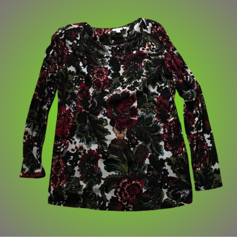 J. Jill semi-sheer tapestry floral blouse wilderkind romantic sz Medium
